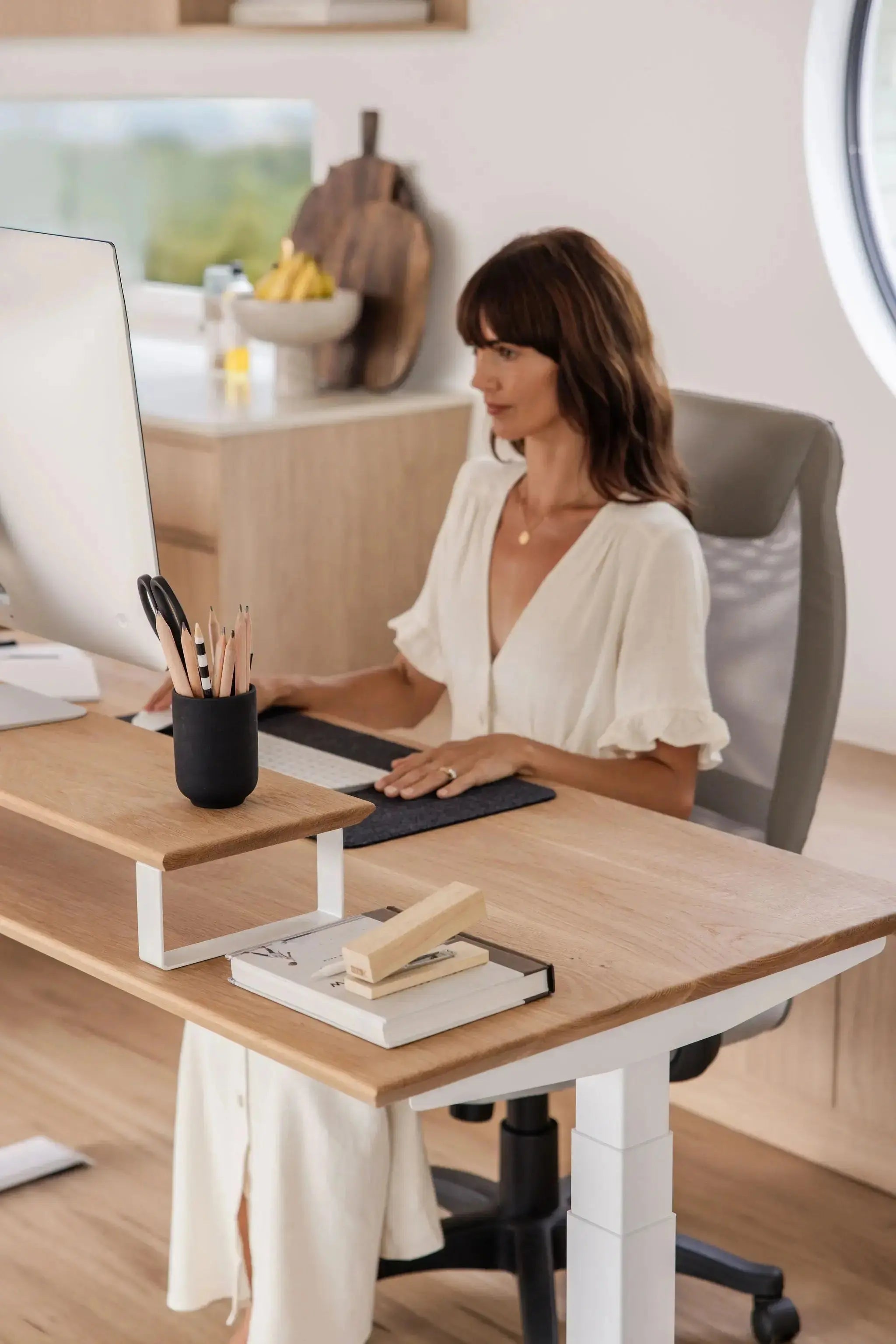 Upwood Pro Standing Desk - White Oak Hardwood + Free Monitor Riser & Cable Management Tray Upwood Desks