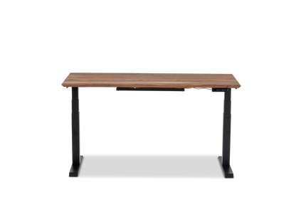 Upwood Pro Series standing desk in American walnut, front view showing premium craftsmanship and heavy duty frame 140kg.