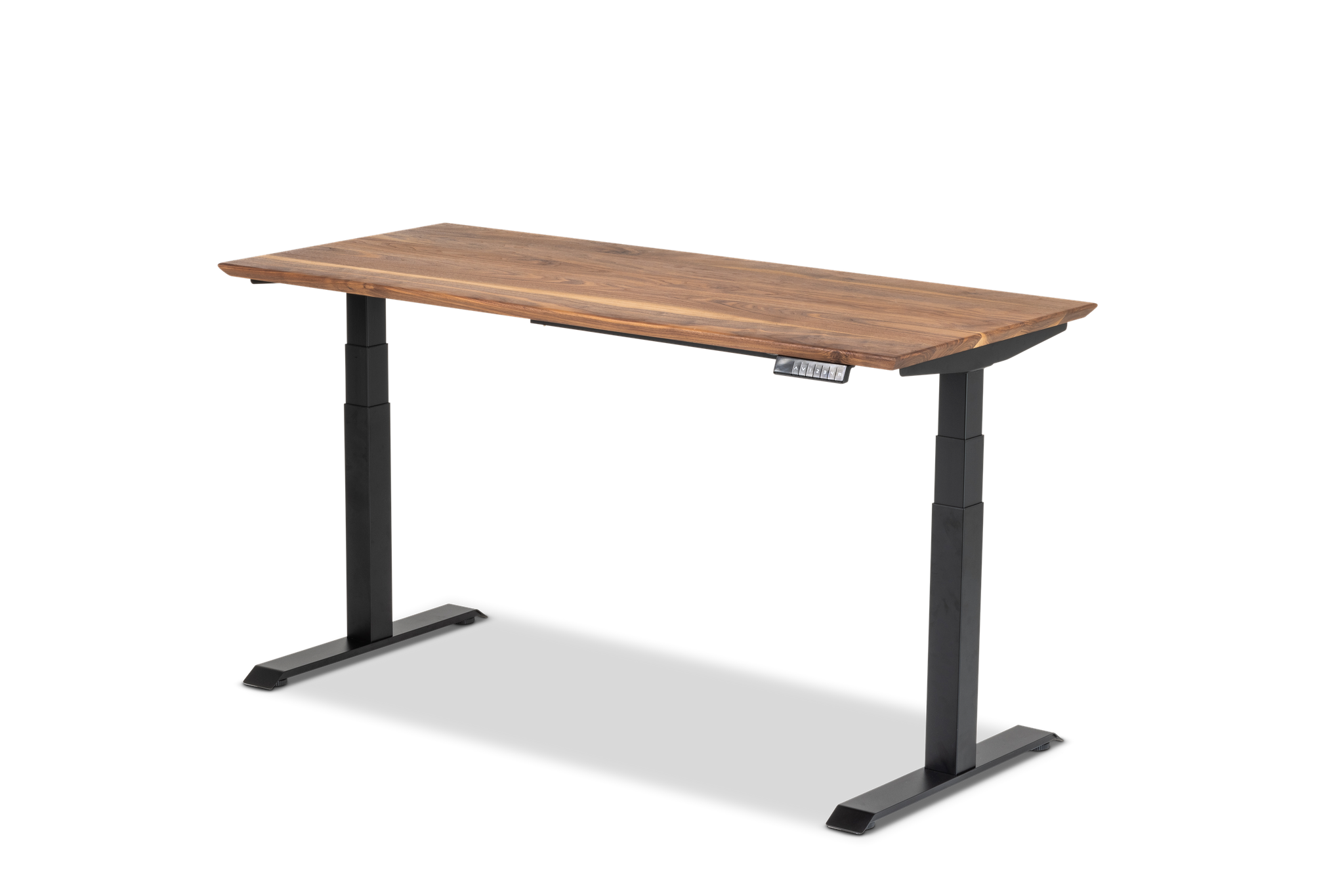 Upwood Pro Series standing desk in American walnut, front view showing premium craftsmanship